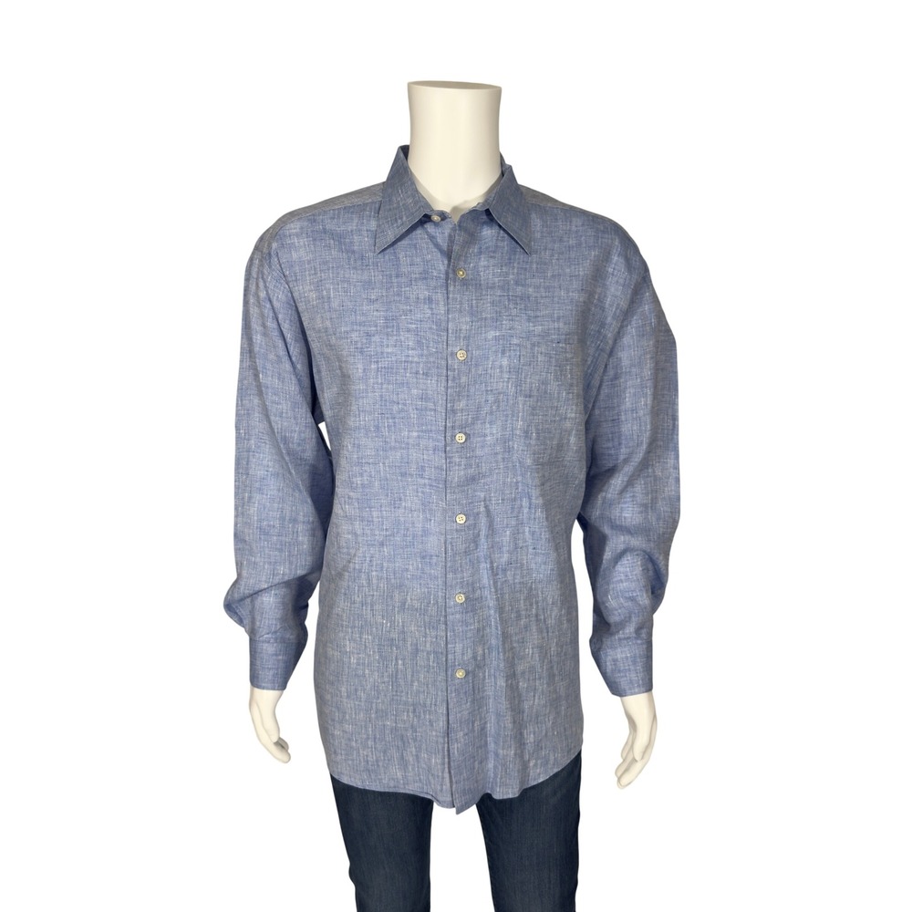 Talbots‎ Button Down Mens XL Blue Irish Linen Long Sleeve Shirt